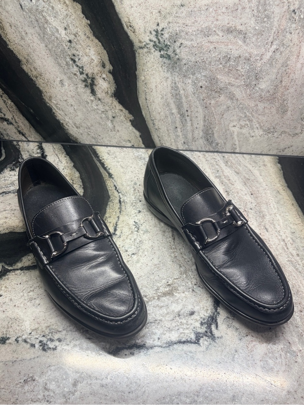 Santoni Black Leather Horsebit Loafers Men’s UK 8.5 US 9.5 Made in Italy